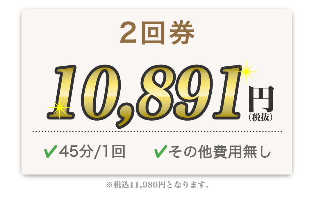 2回券 10,891円 45分/1回 その他費用無し