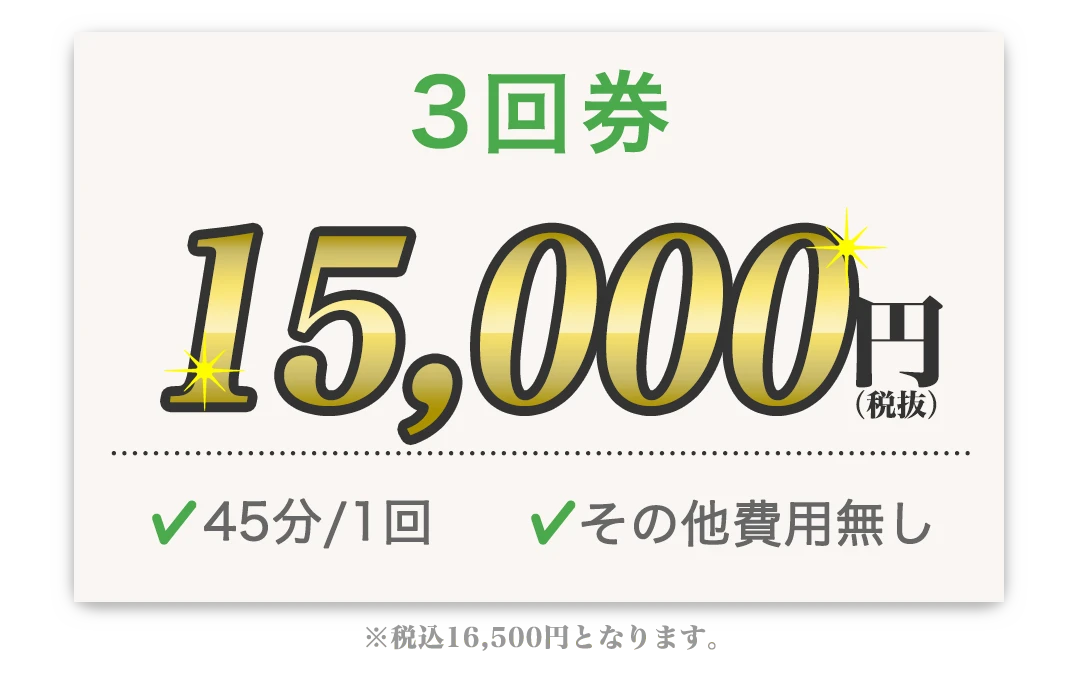 3回券 15,000円 45分/1回 その他費用無し