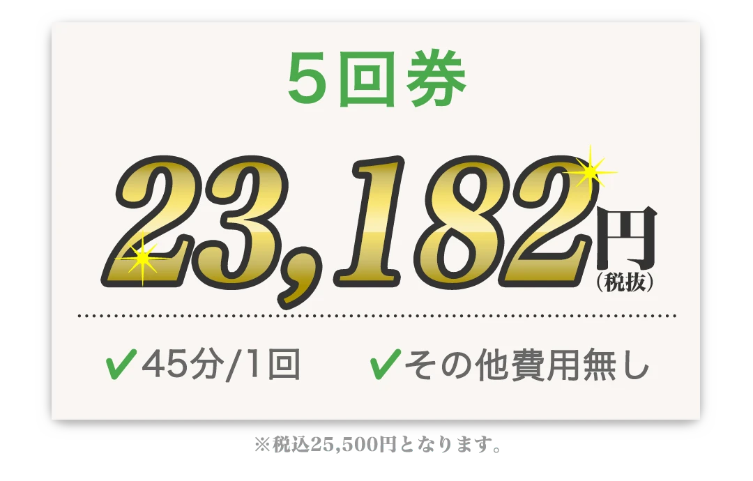 5回券 23,182円 45分/1回 その他費用無し
