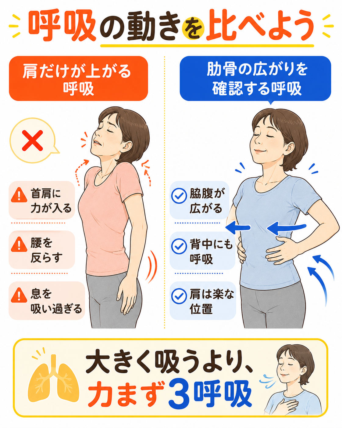 肋骨が動いているか確かめる3つのセルフチェック