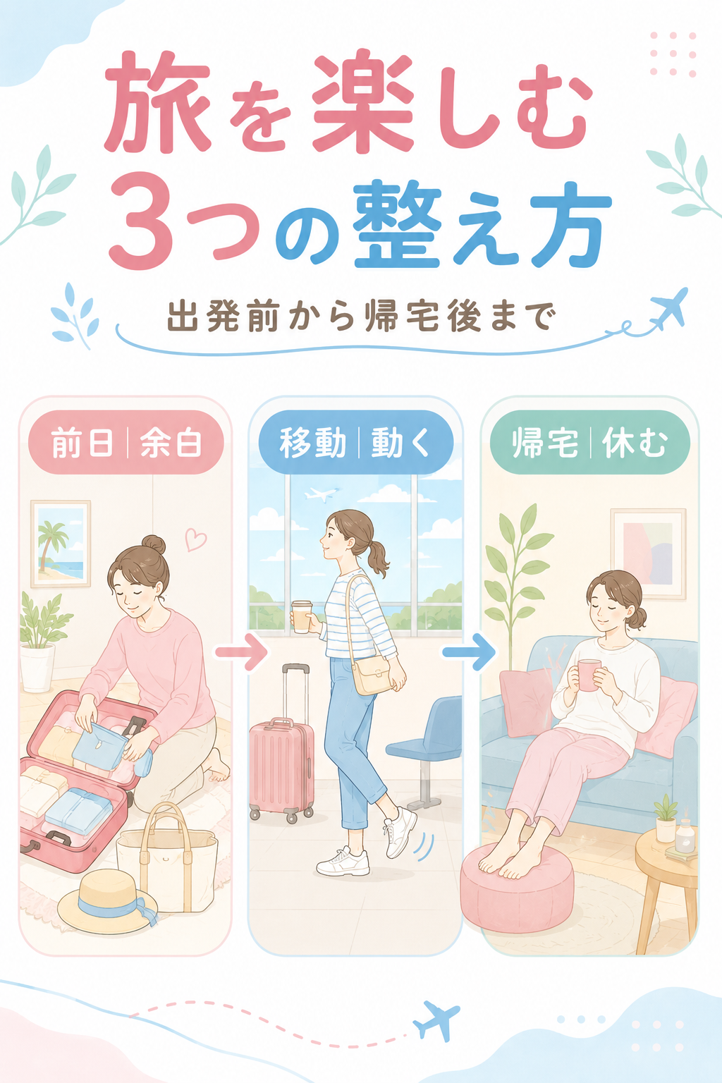 旅行前・移動中・帰宅後にできる身体ケア