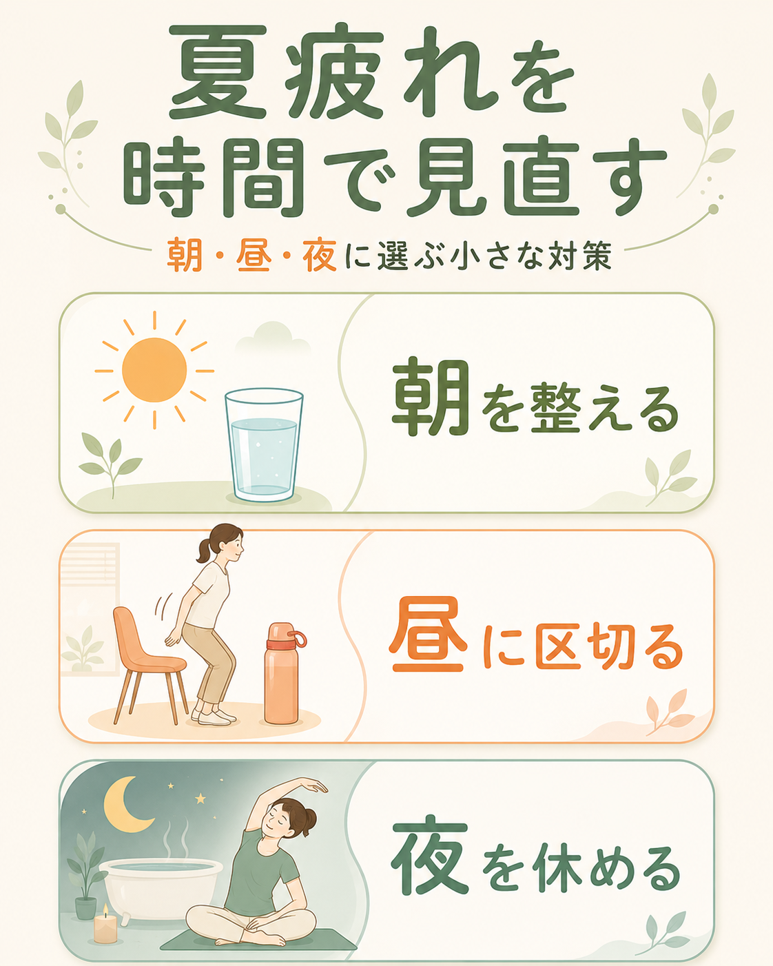 朝・昼・夜に一つずつ選ぶ短い実践