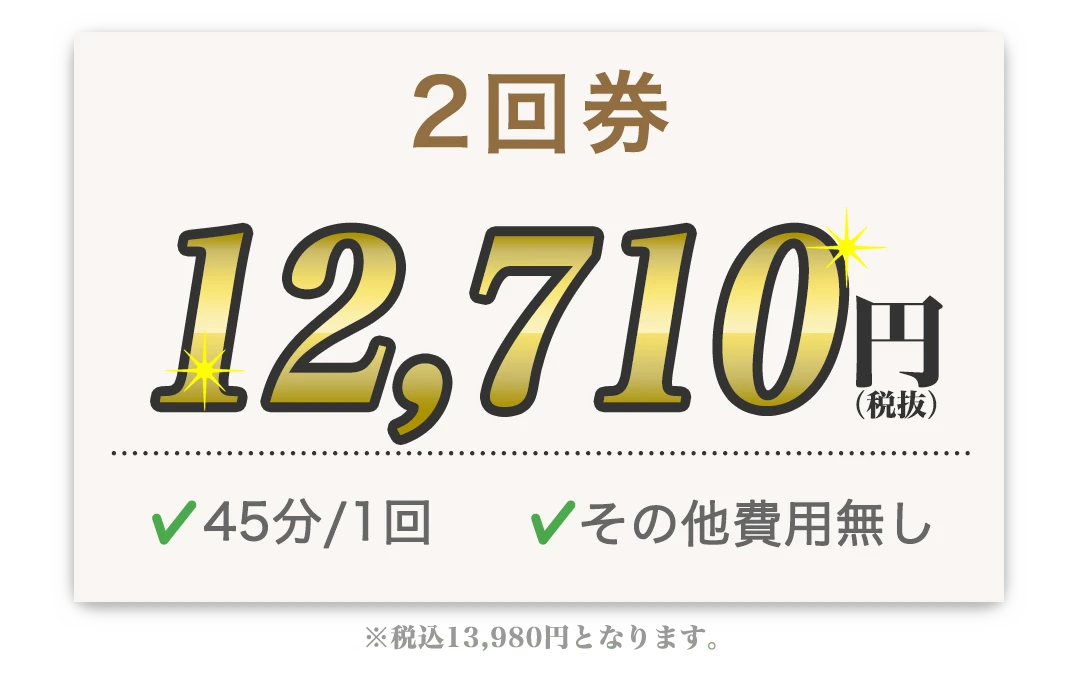 2回券 12,710円 45分/1回 その他費用無し